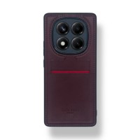 Redmi Note 14 Pro 4G Kartlıklı Lüx Deri Kılıf Koyu Kırmızı
