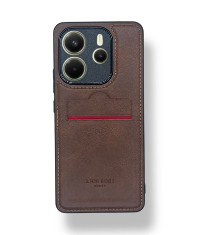 Redmi Note 14 4G Kartlıklı  Lüx Deri Kılıf Koyu Kahve