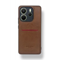 Redmi Note 14 4G Kartlıklı Lüx Deri Kılıf Açık Kahverengi