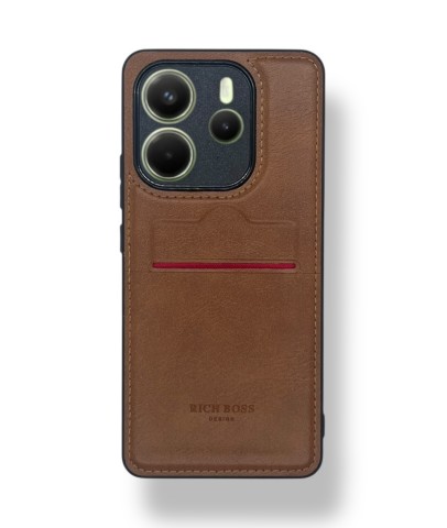 Redmi Note 14 4G Kartlıklı Lüx Deri Kılıf Açık Kahverengi