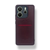 Redmi Note 14 4G Kartlıklı Lüx Deri Kılıf Koyu Kırmızı