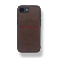 iPhone 16E Kartlıklı Lüx Deri Kılıf Koyu Kahve