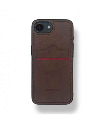 iPhone 16E Kartlıklı Lüx Deri Kılıf Koyu Kahve