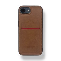 iPhone 16E Kartlıklı Lüx Deri Kılıf Açık Kahverengi