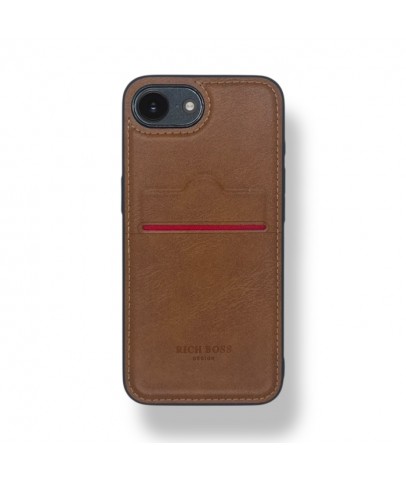 iPhone 16E Kartlıklı Lüx Deri Kılıf Açık Kahverengi