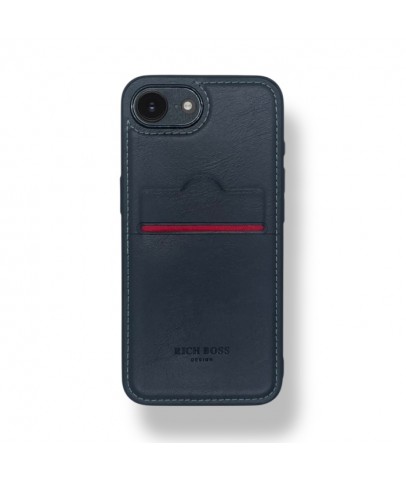 iPhone 16E Kartlıklı Lüx Deri Kılıf Lacivert