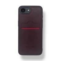 iPhone 16E Kartlıklı Lüx Deri Kılıf Koyu Kırmızı