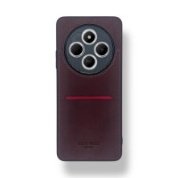 Redmi 14C Kartlıklı Lüx Deri Kılıf Koyu Kırmızı
