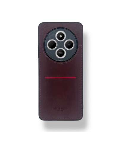 Redmi 14C Kartlıklı Lüx Deri Kılıf Koyu Kırmızı