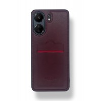 Redmi 13C Kartlıklı Lüx Deri Kılıf Koyu Kırmızı