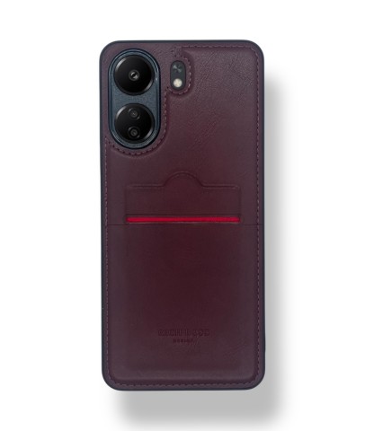 Redmi 13C Kartlıklı Lüx Deri Kılıf Koyu Kırmızı