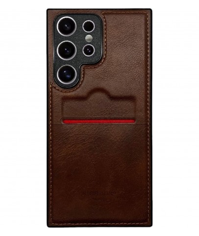 Samsung Galaxy S25 Ultra Kartlıklı Lüx Deri Kılıf Koyu Kırmızı