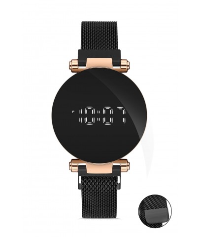 Desingshop Siyah Rose Gold Kadın Hasır Kordon Dijital Kol Saati 